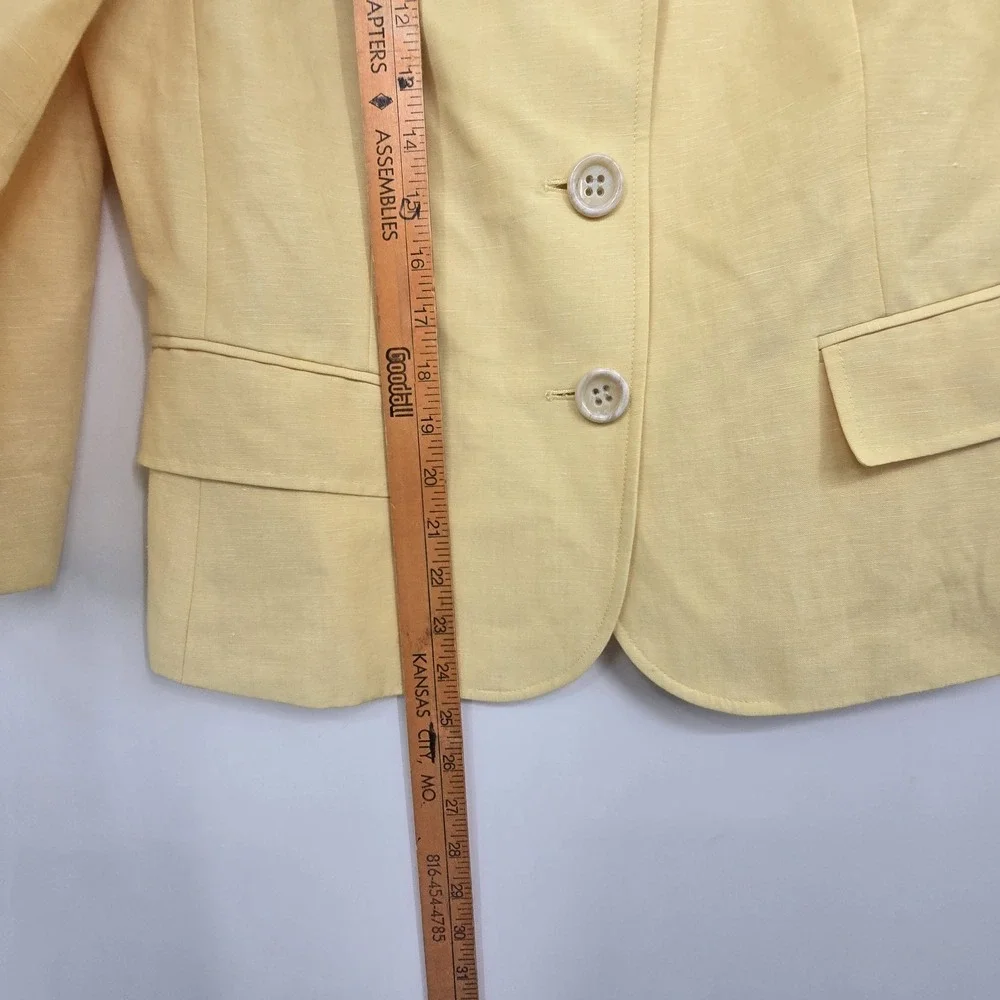 Lafayette 148 Linen Wool Blazer Womens Size 8 Yellow Classic Office Career Girly